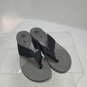 CLARKS Glison Cloudsteppers Size 11 Black Women Flip Flop Wedge Sandals MSRP $65